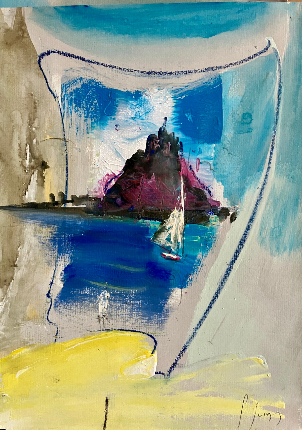 Figure, Sail and Mount - Original Mixed-Media Painting by Steve Slimm - Steve Slimm Online Gallery