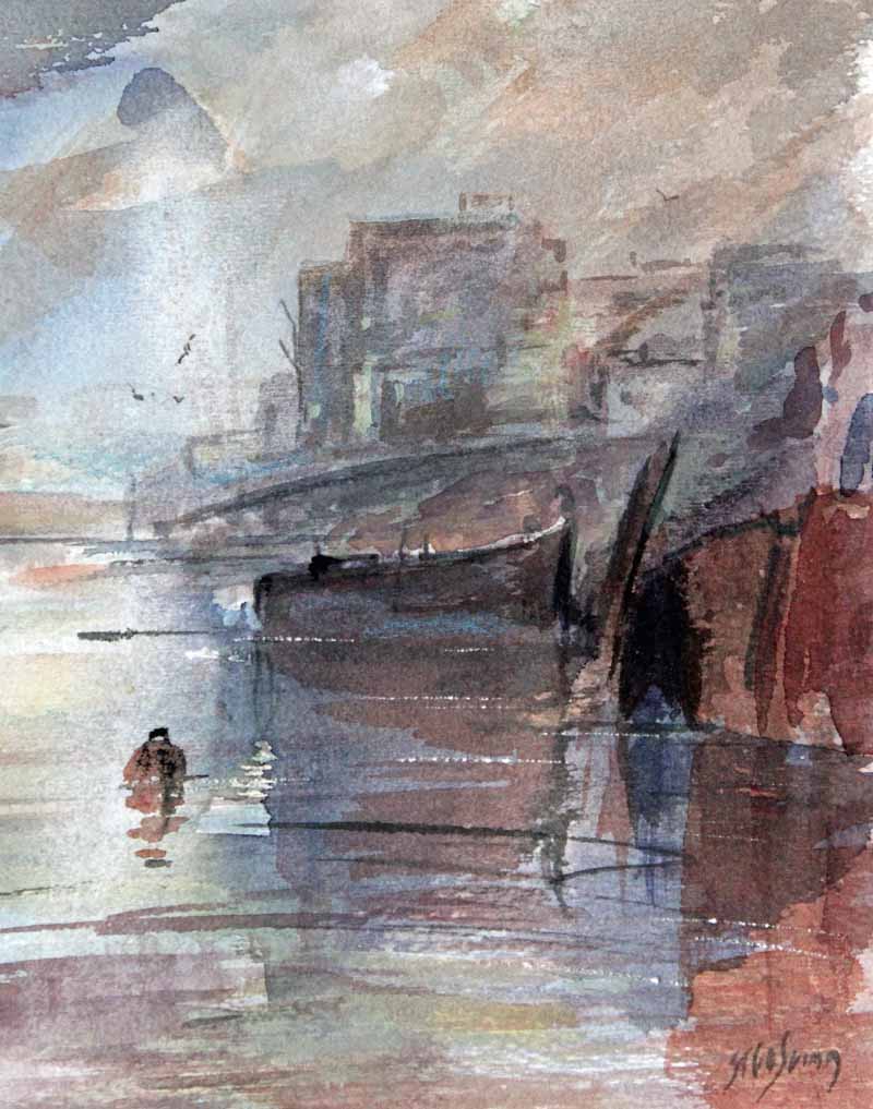 Disused Barge in East End (Thames) - Original Watercolour by Steve Slimm - Artist Steve Slimm - Online Gallery